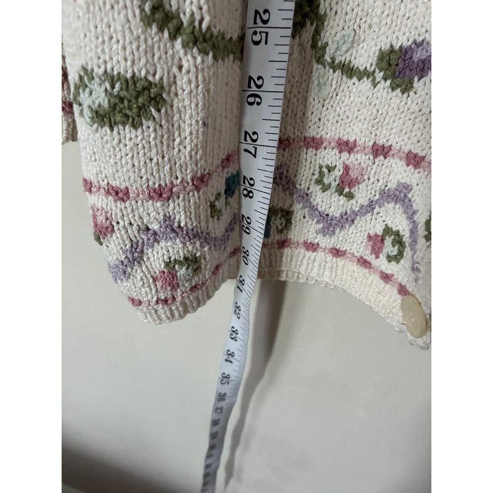 Liz Claiborne Vintage Floral Silk Cotton Cardigan Petite S Cottagecore Cream - Picture 4 of 9